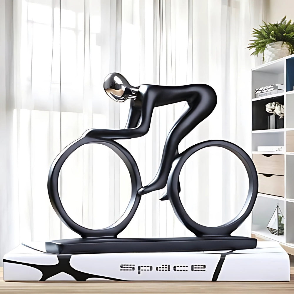 Elegant Cyclist Figurine with Chic Black and Gold Design