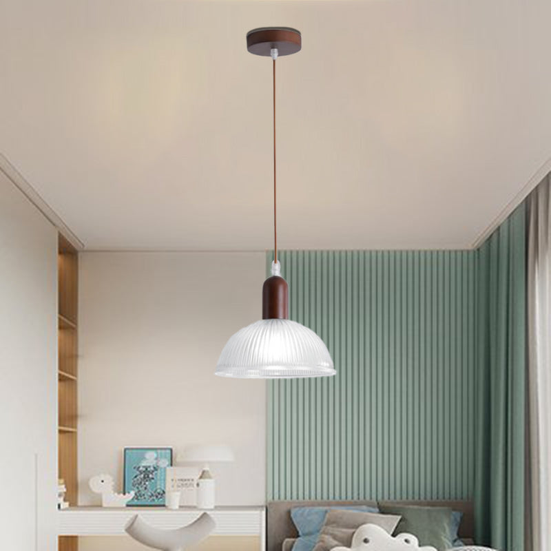 Adjustable Nordic-Style Pendant Light with Wood and Glass