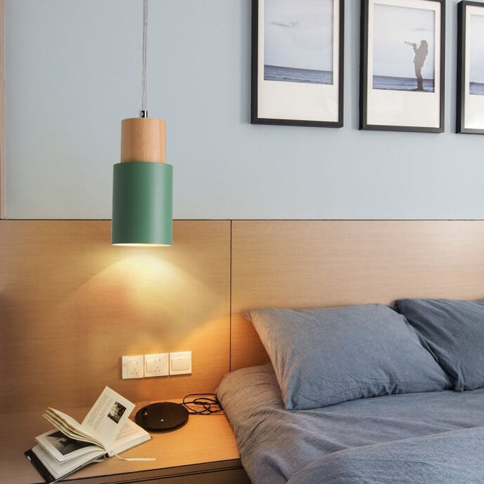 Scandinavian Elegance | Adjustable Cylinder Pendant Light with Wood Accents