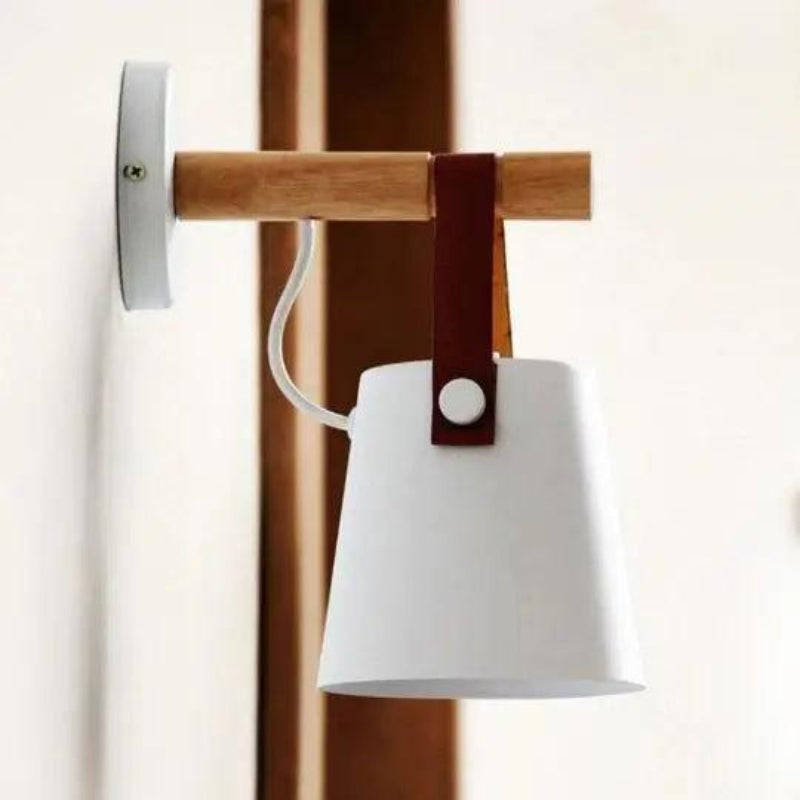 Elegant Indoor Wall Lamp with Wooden Base and Plug-In Design