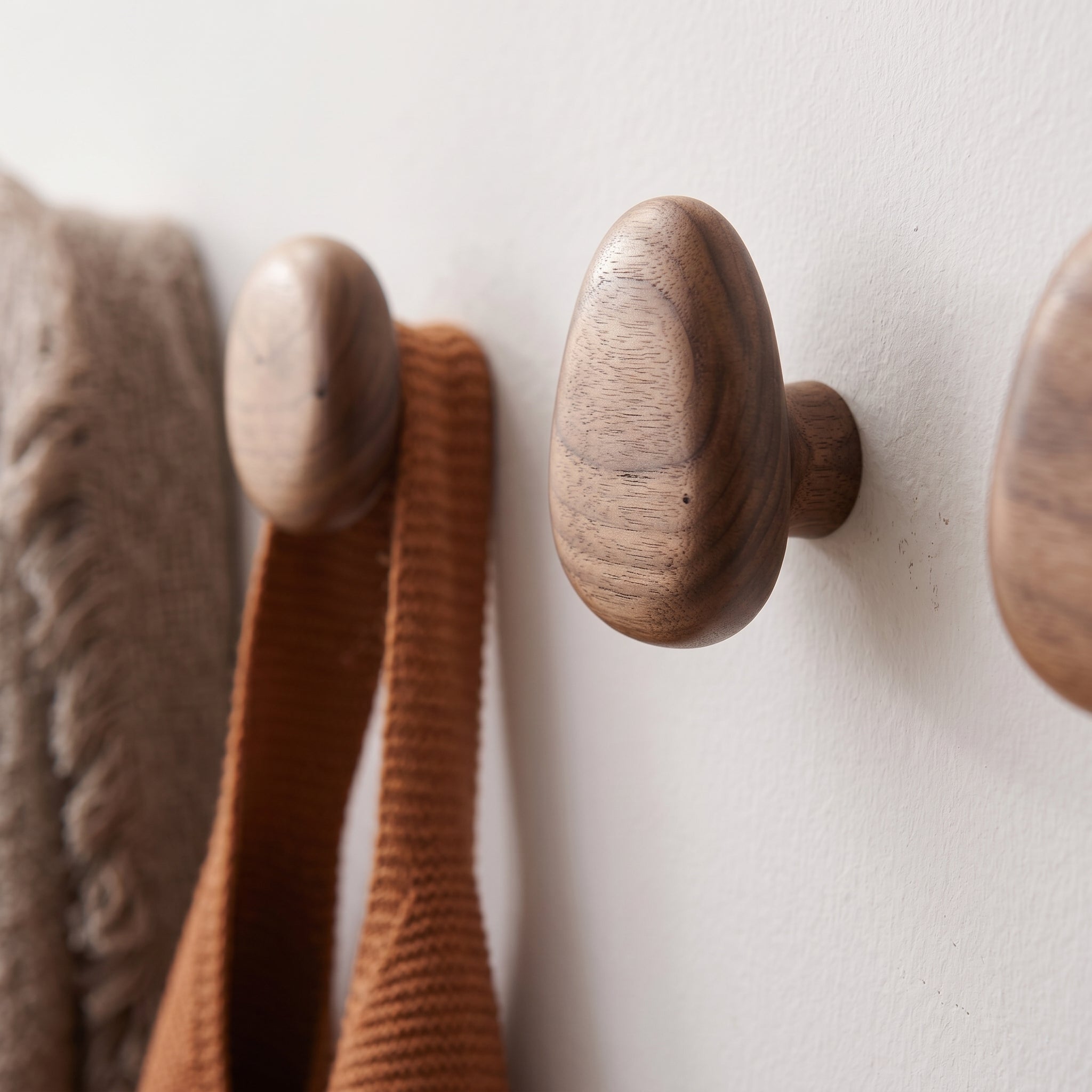Artisan Wooden Pebble Hooks - Set of 4 for Stylish Storage