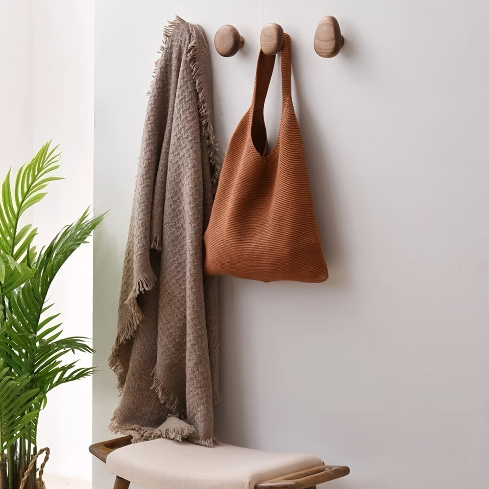 Artisan Wooden Pebble Hooks - Set of 4 for Stylish Storage