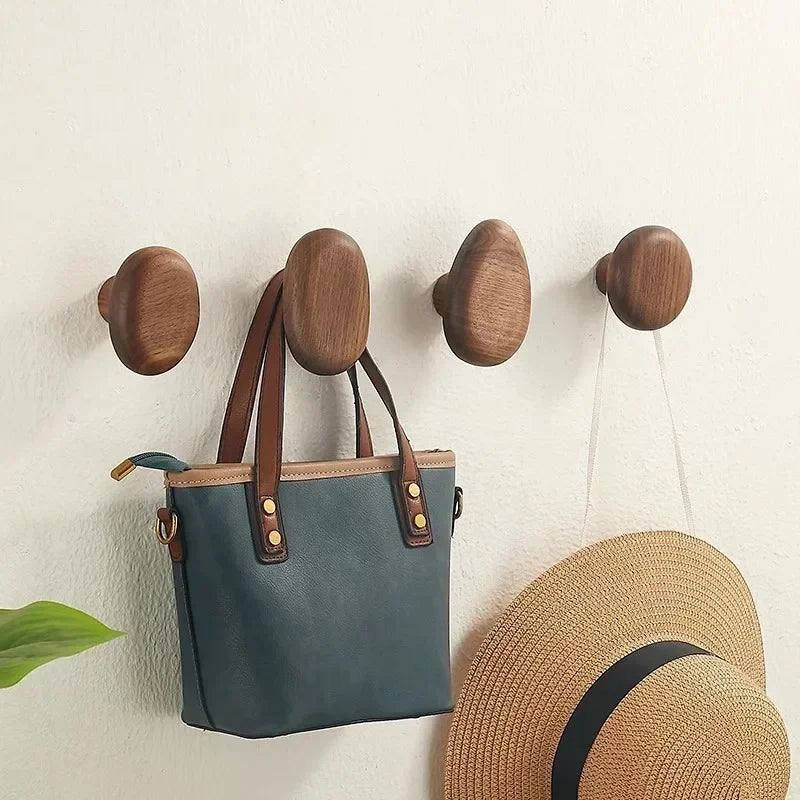 Artisan Wooden Pebble Hooks - Set of 4 for Stylish Storage
