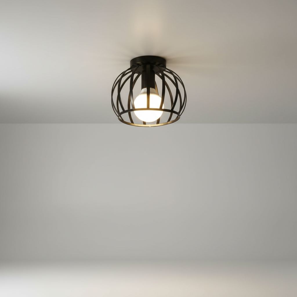 Round Iron Pendant Light with Open Basket Design
