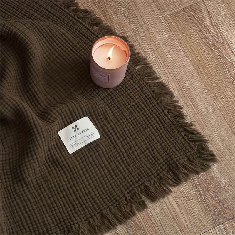 BreezyNest - Lightweight 4-Layer Cotton Throw with Elegant Trim