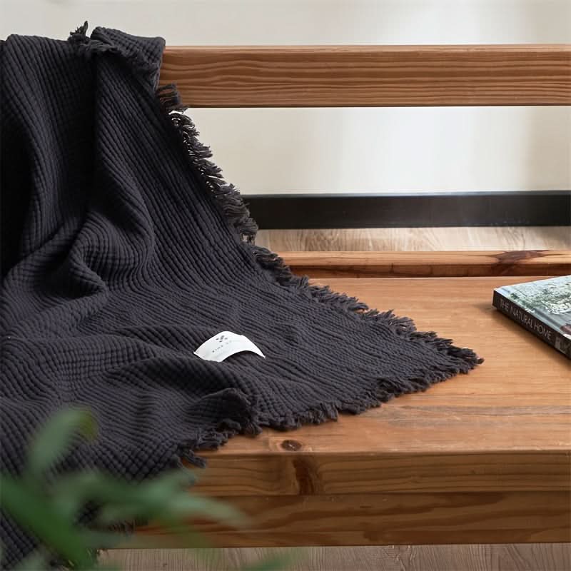 BreezyNest - Lightweight 4-Layer Cotton Throw with Elegant Trim