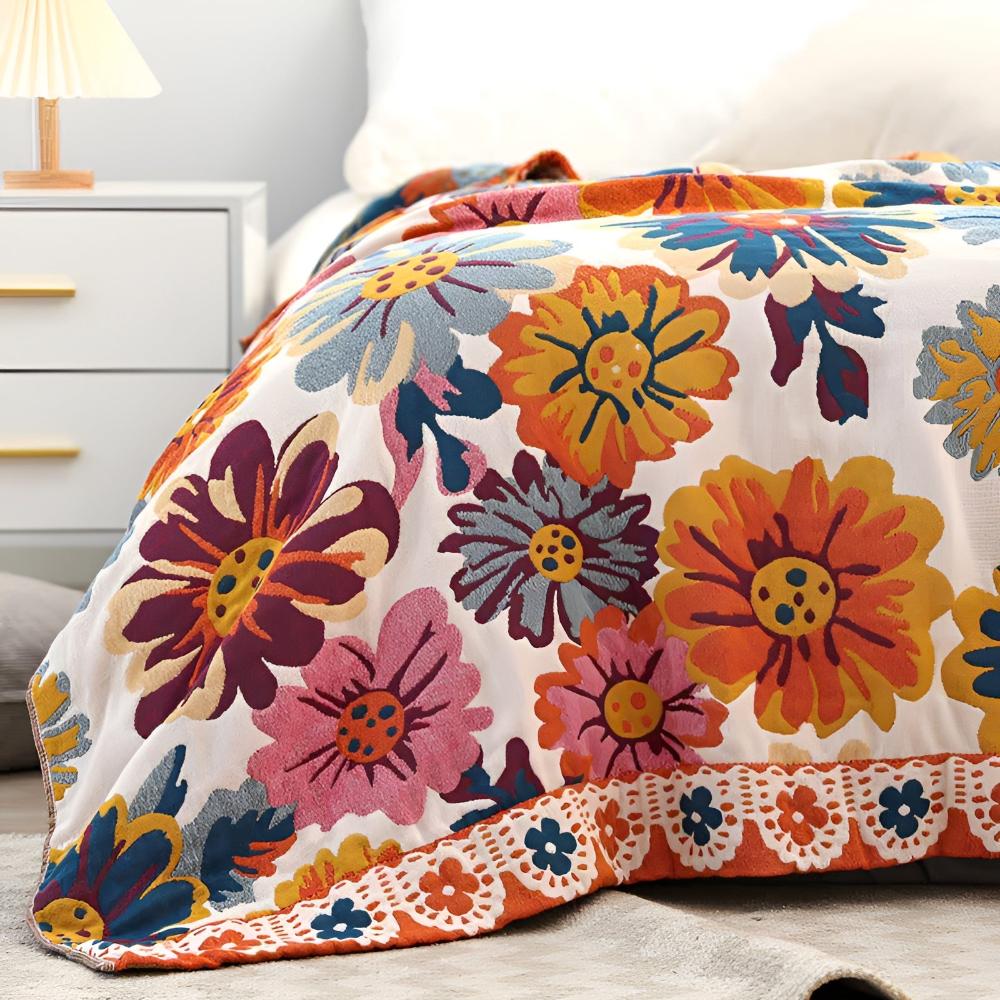 Reversible Floral Cotton Throw Blanket for Everyday Use