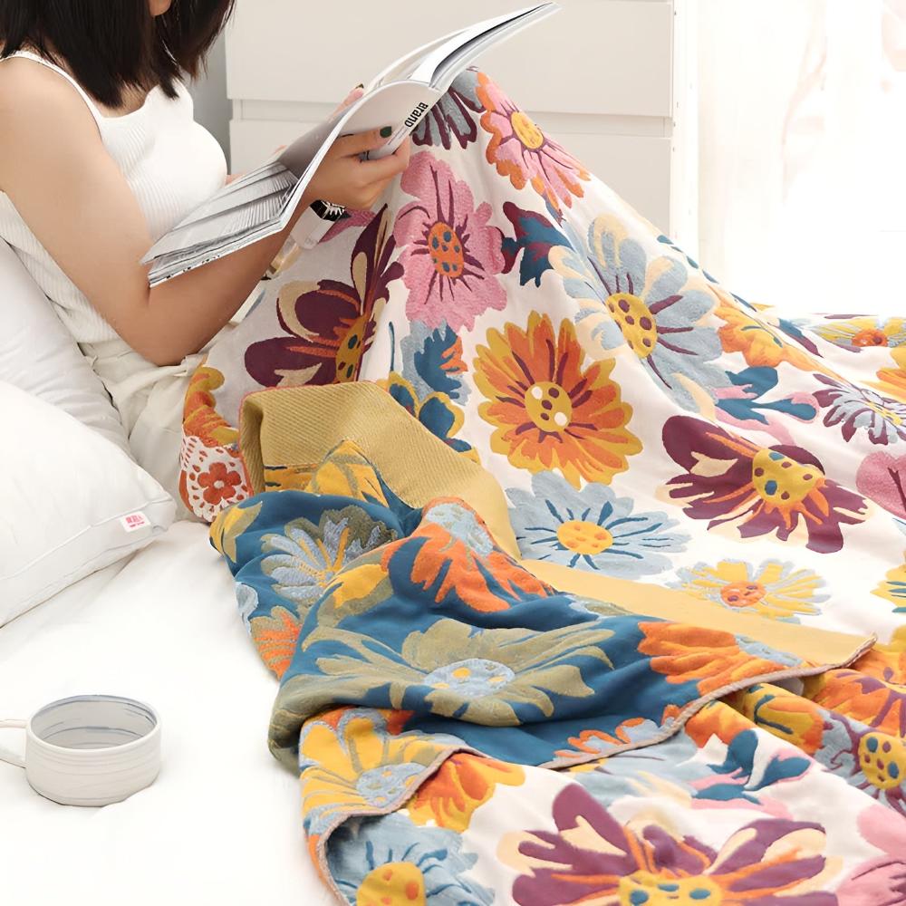 Reversible Floral Cotton Throw Blanket for Everyday Use