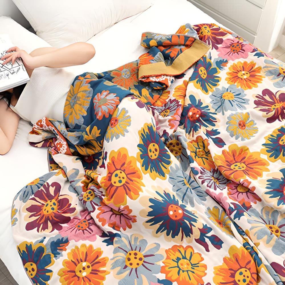 Reversible Floral Cotton Throw Blanket for Everyday Use