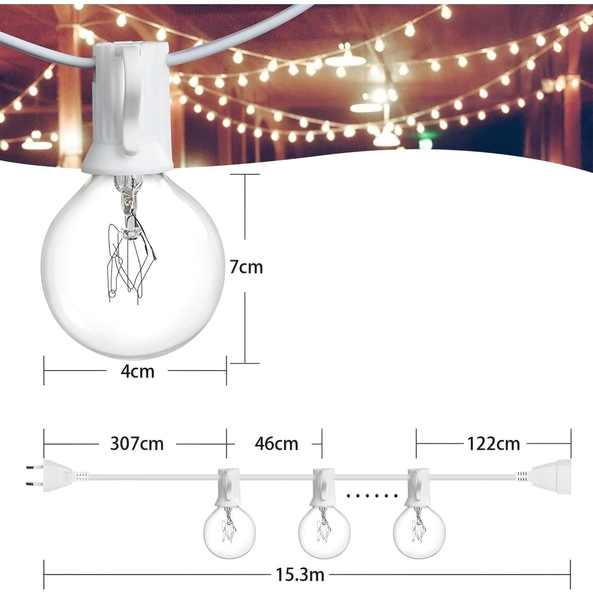 Versatile Outdoor Fairy Lights with Warm Glow LED Bulbs