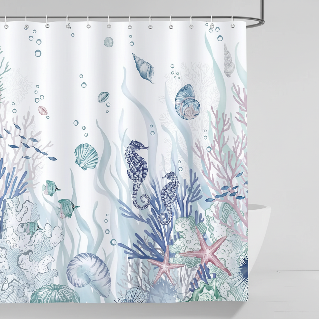 Polyester Shower Curtain with Ocean Design - Coastal Waves