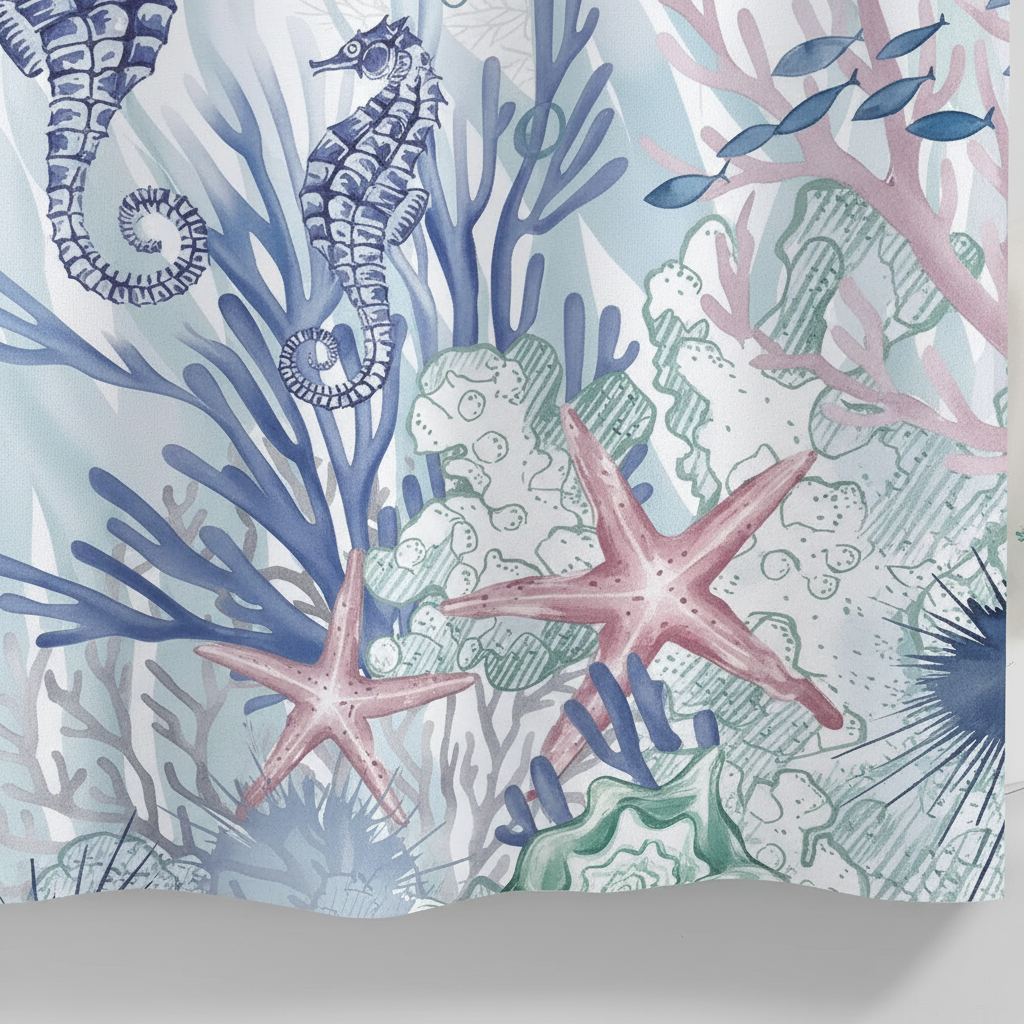 Polyester Shower Curtain with Ocean Design - Coastal Waves