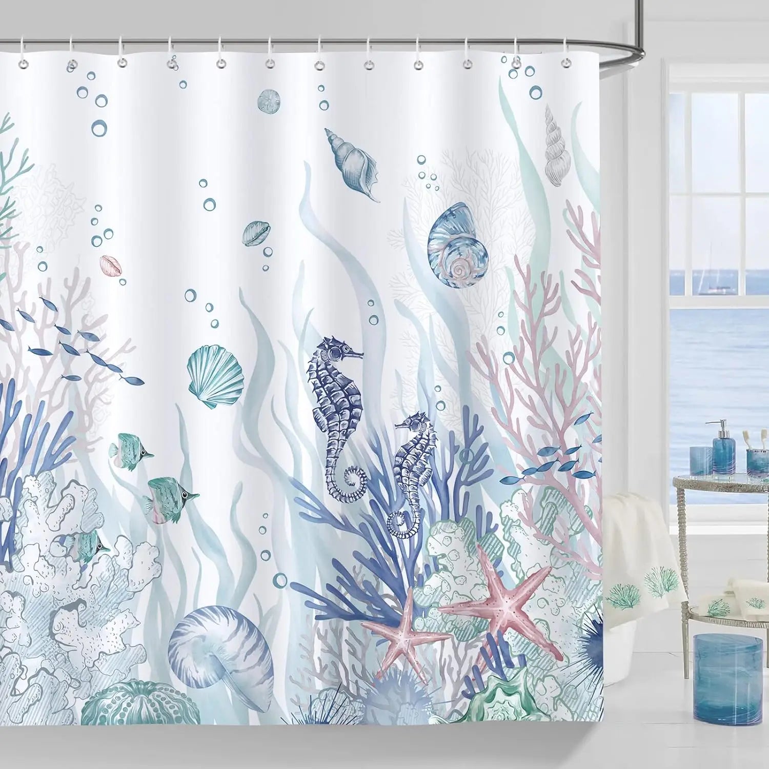 Polyester Shower Curtain with Ocean Design - Coastal Waves