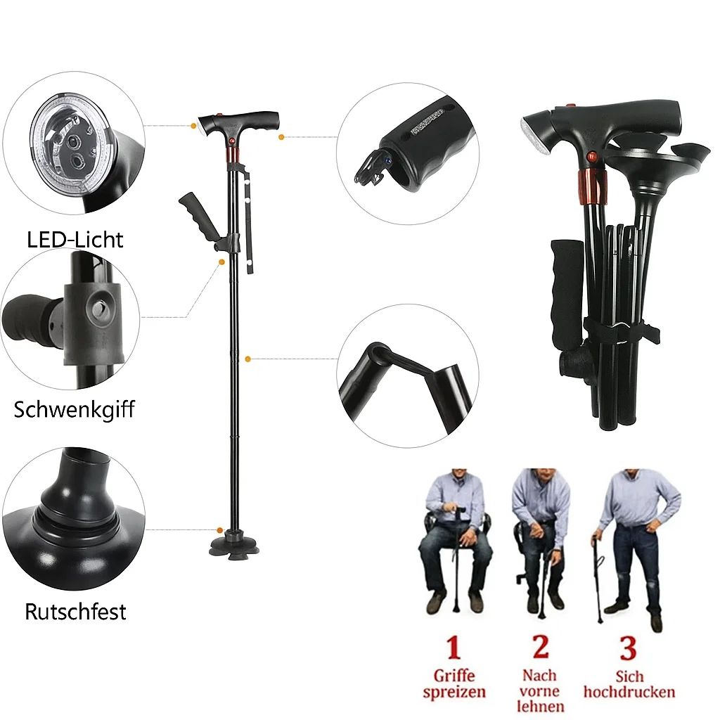 Compact Walking Aid with LED Illumination – Alarm Feature & Adjustable Height
