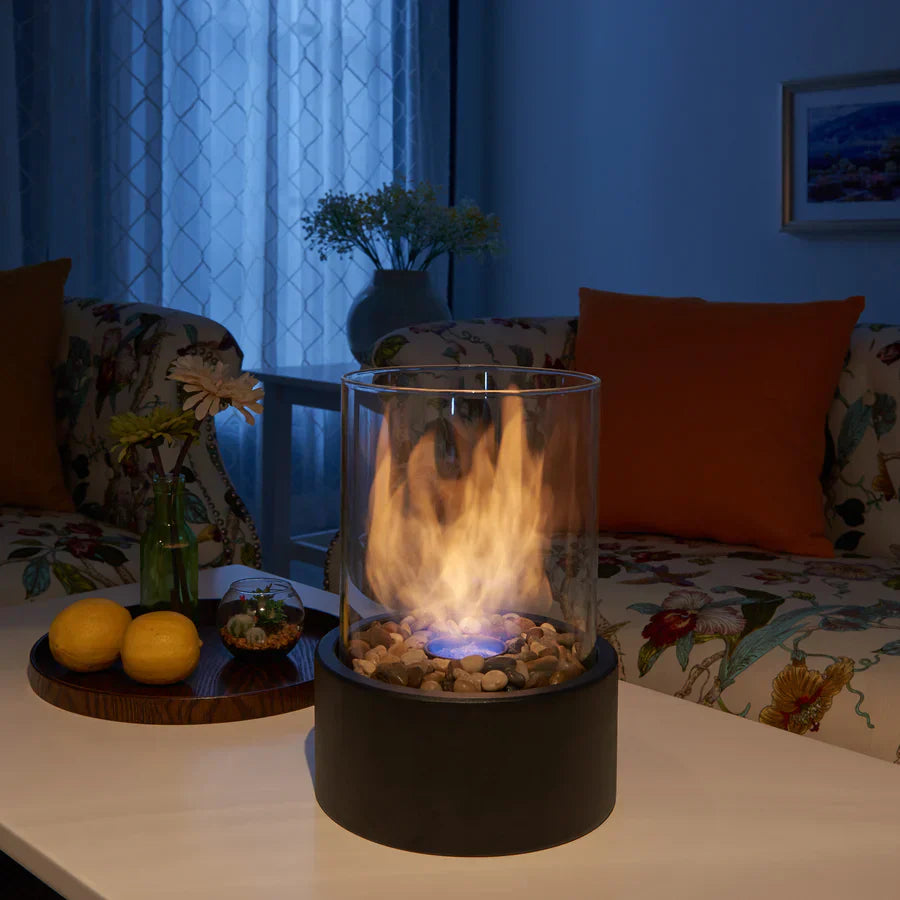 Elegant Tabletop Bioethanol Heater with Glass Enclosure