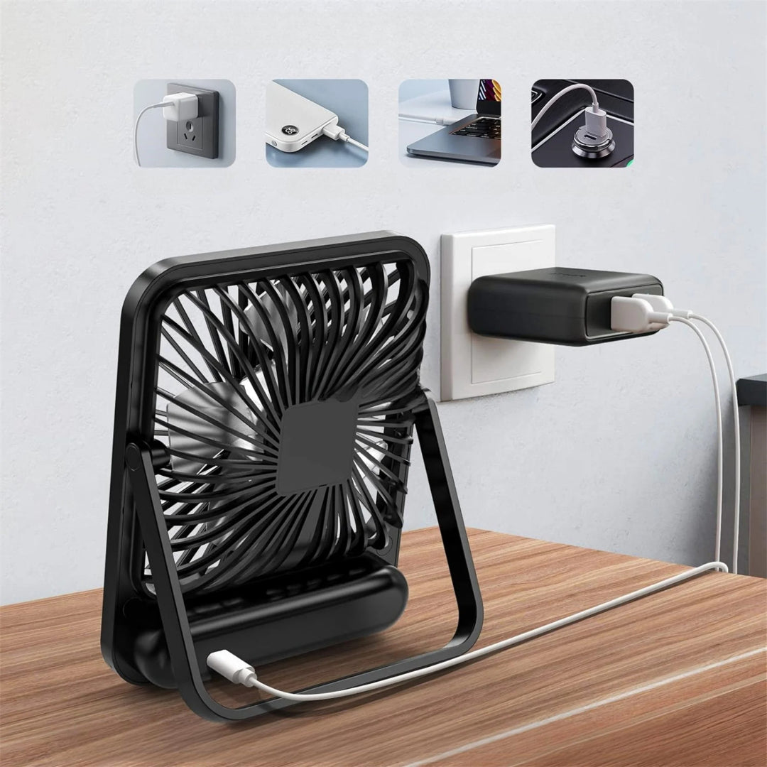 Compact Cordless USB Table Fan with Adjustable Speeds