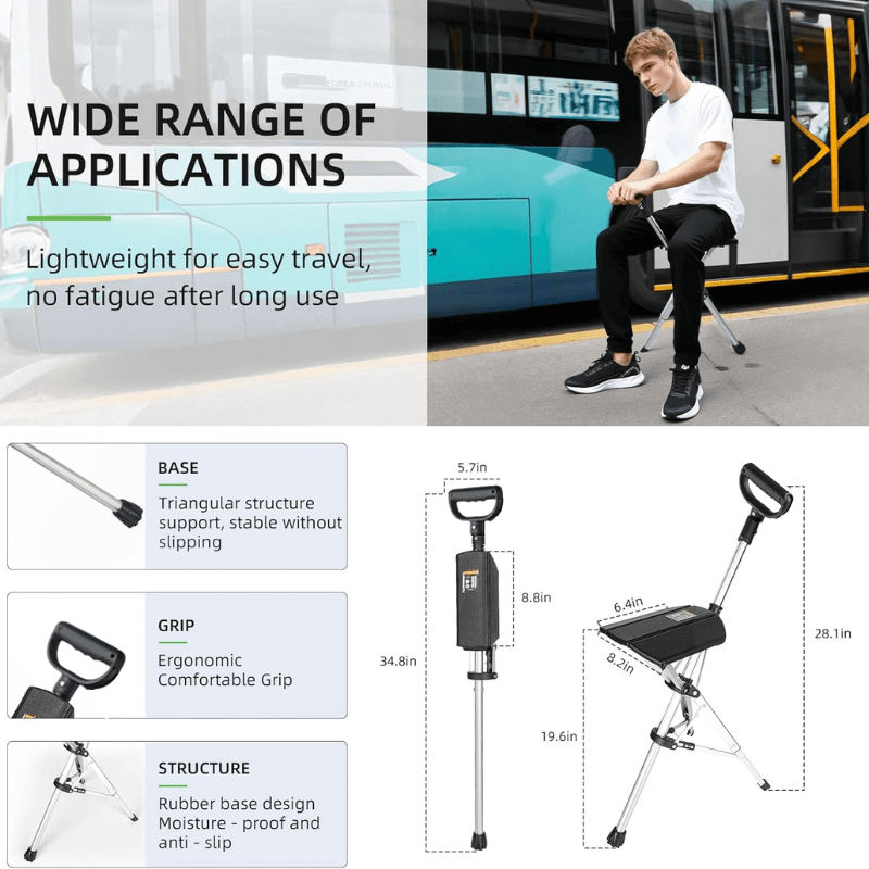 Versatile Folding Cane with Integrated Seat for Comfort