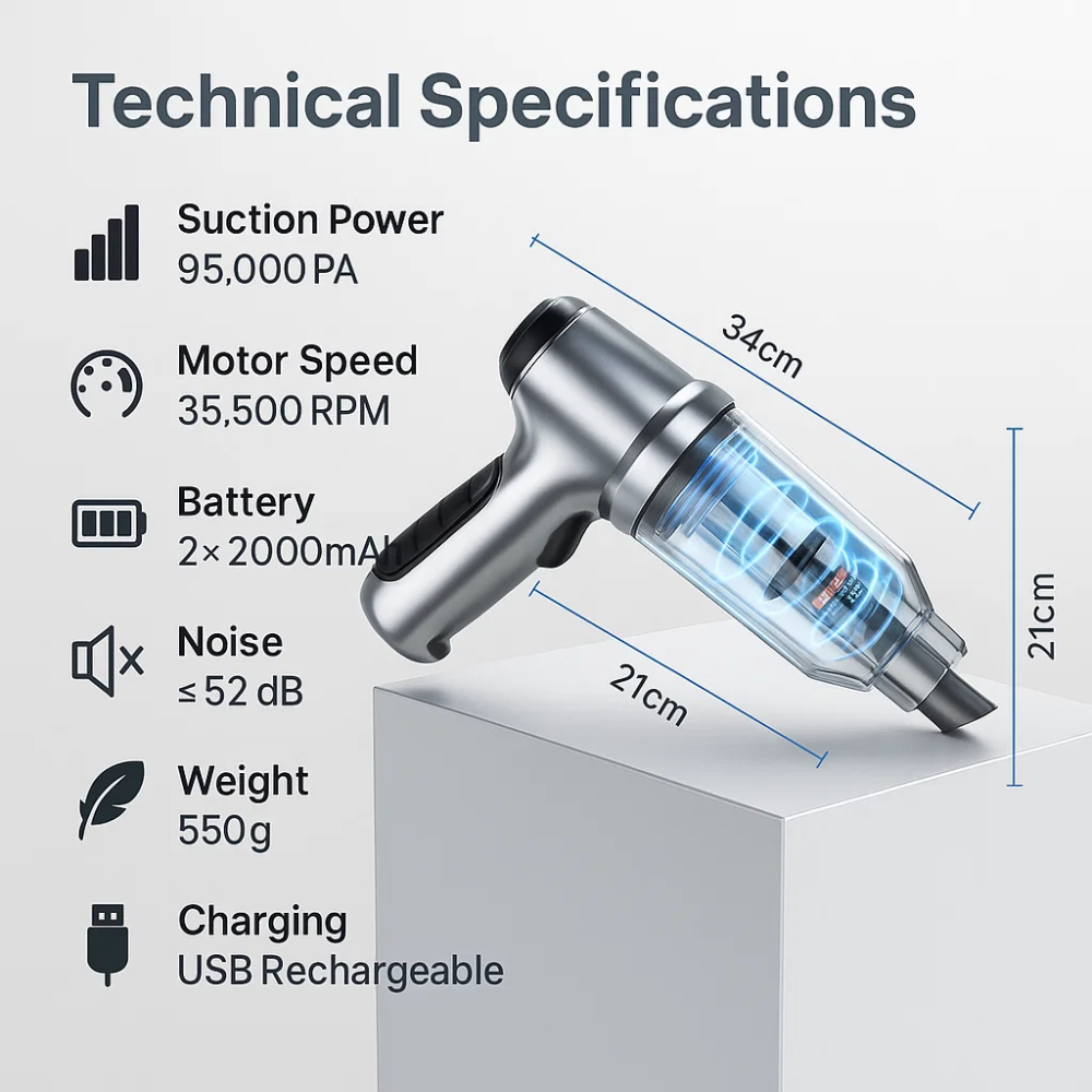 Ultimate Cordless Car Cleaner with 95,000PA Suction Power