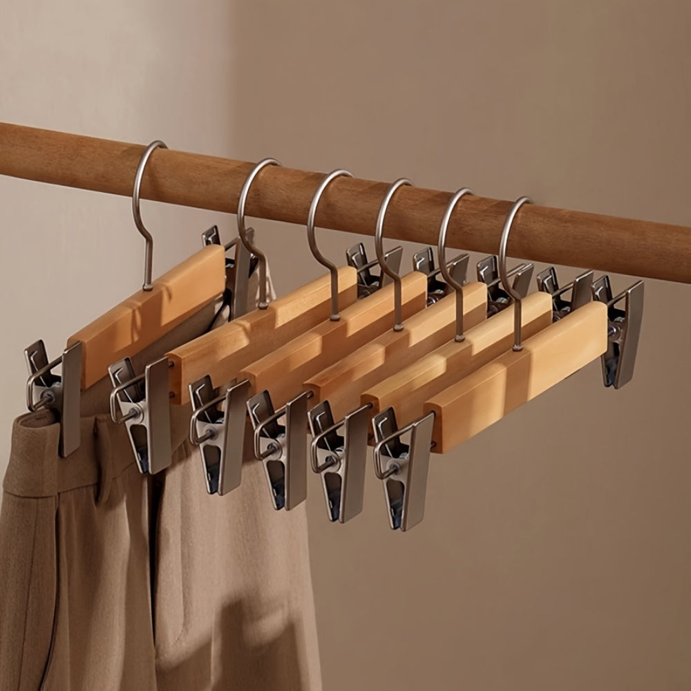 Elegant Wooden Hangers with Adjustable Clips – 360° Hook for Optimal Organization