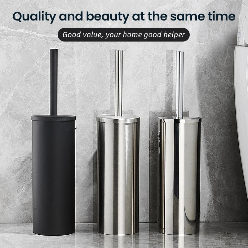 Sleek Stainless Steel Toilet Brush Set with Wall Holder