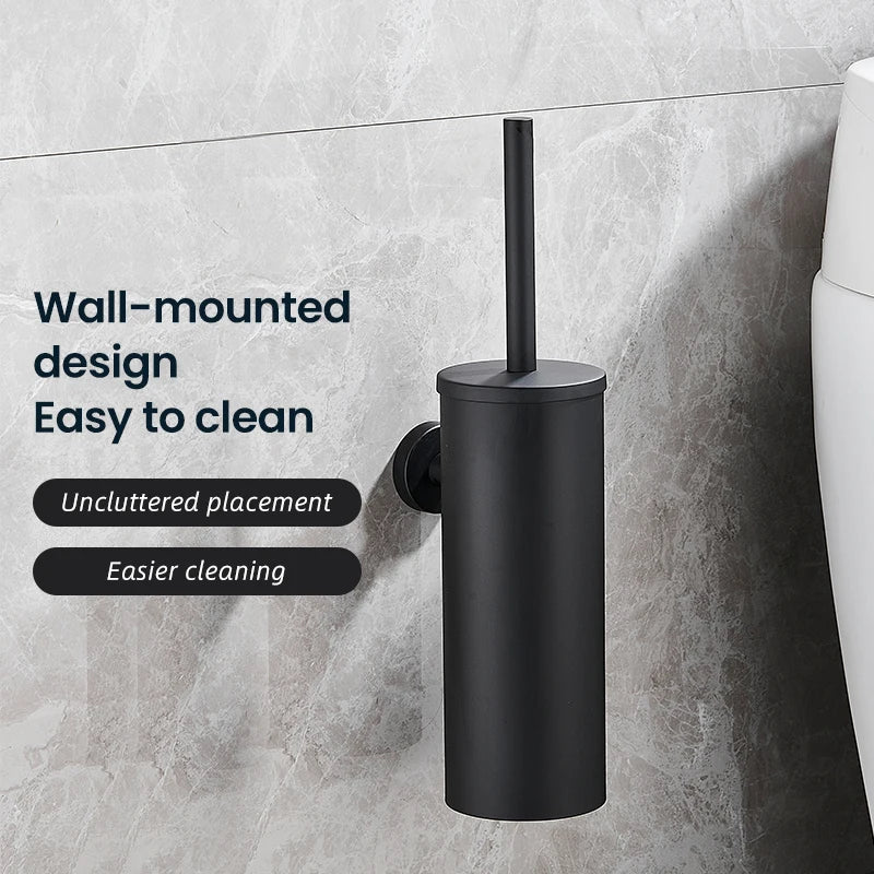 Sleek Stainless Steel Toilet Brush Set with Wall Holder