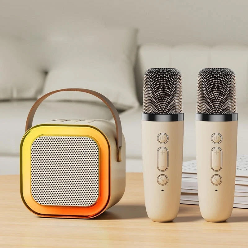 Compact Karaoke System with Dual Wireless Microphones
