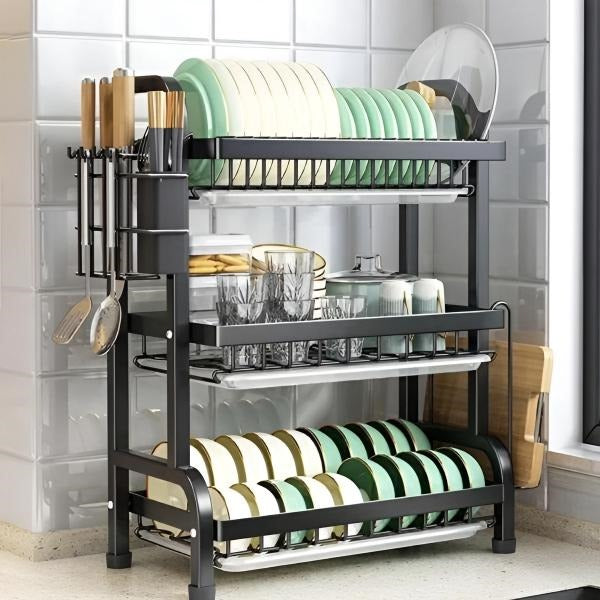 Space-Efficient Dish Organizer with Adjustable Levels