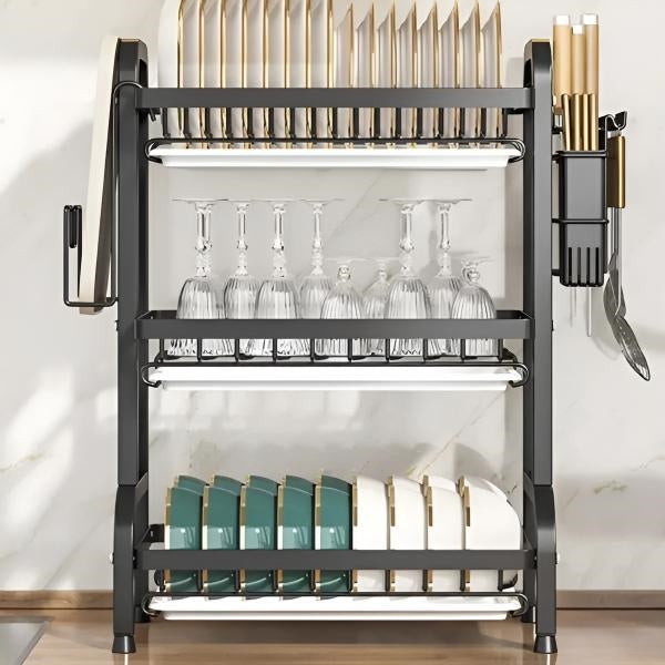 Space-Efficient Dish Organizer with Adjustable Levels
