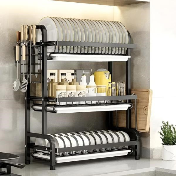 Space-Efficient Dish Organizer with Adjustable Levels