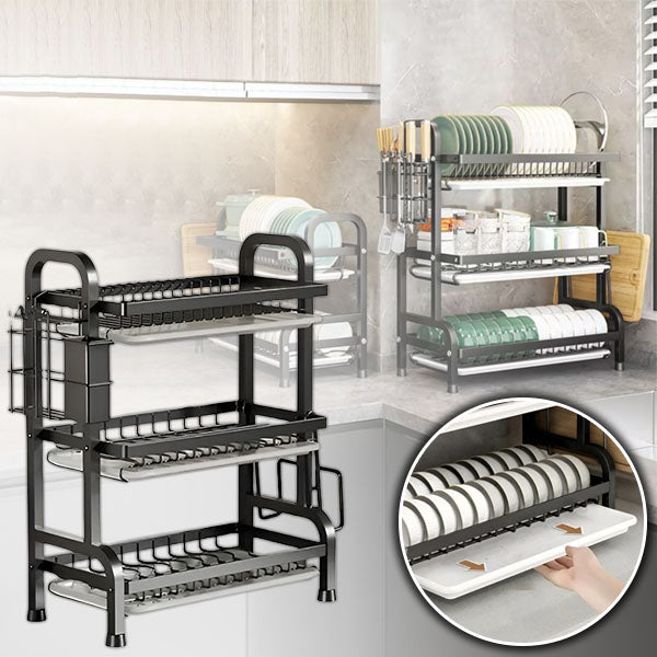 Space-Efficient Dish Organizer with Adjustable Levels