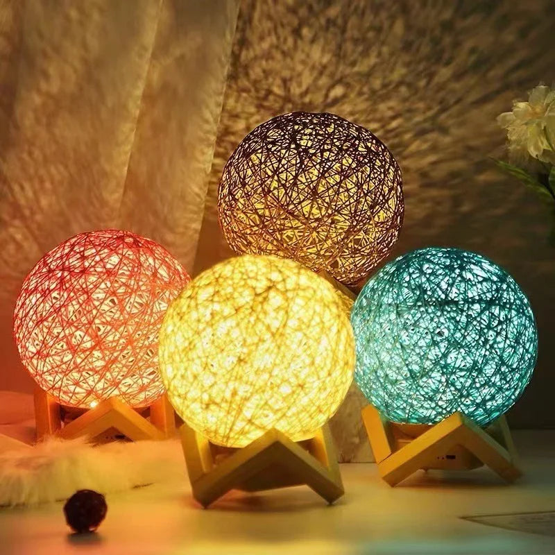 Elegant Rattan Table Lamp with Adjustable LED Brightness