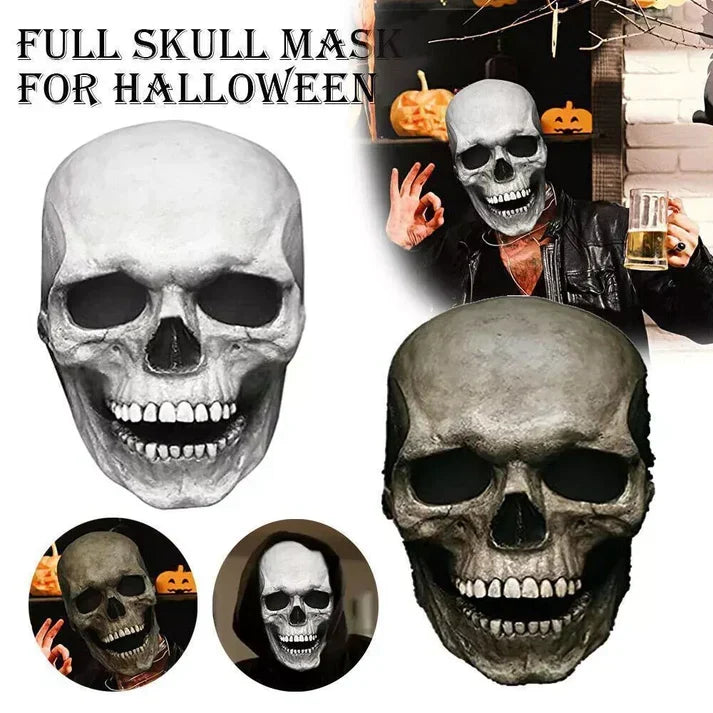 Lifelike Full Head Skull Mask with Moving Jaw for Halloween Fun