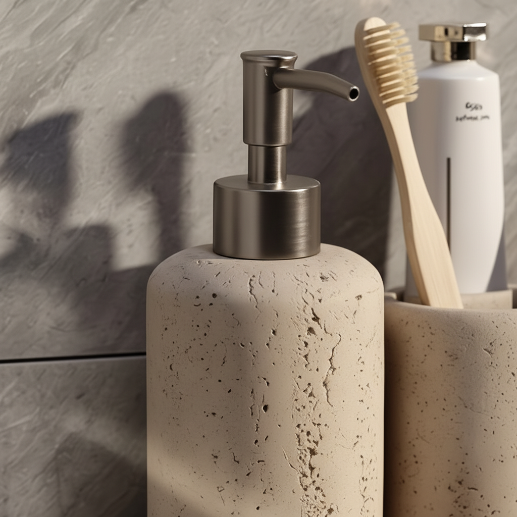 Soap Dispenser in Resin with Stainless Steel Pump - Stone Design