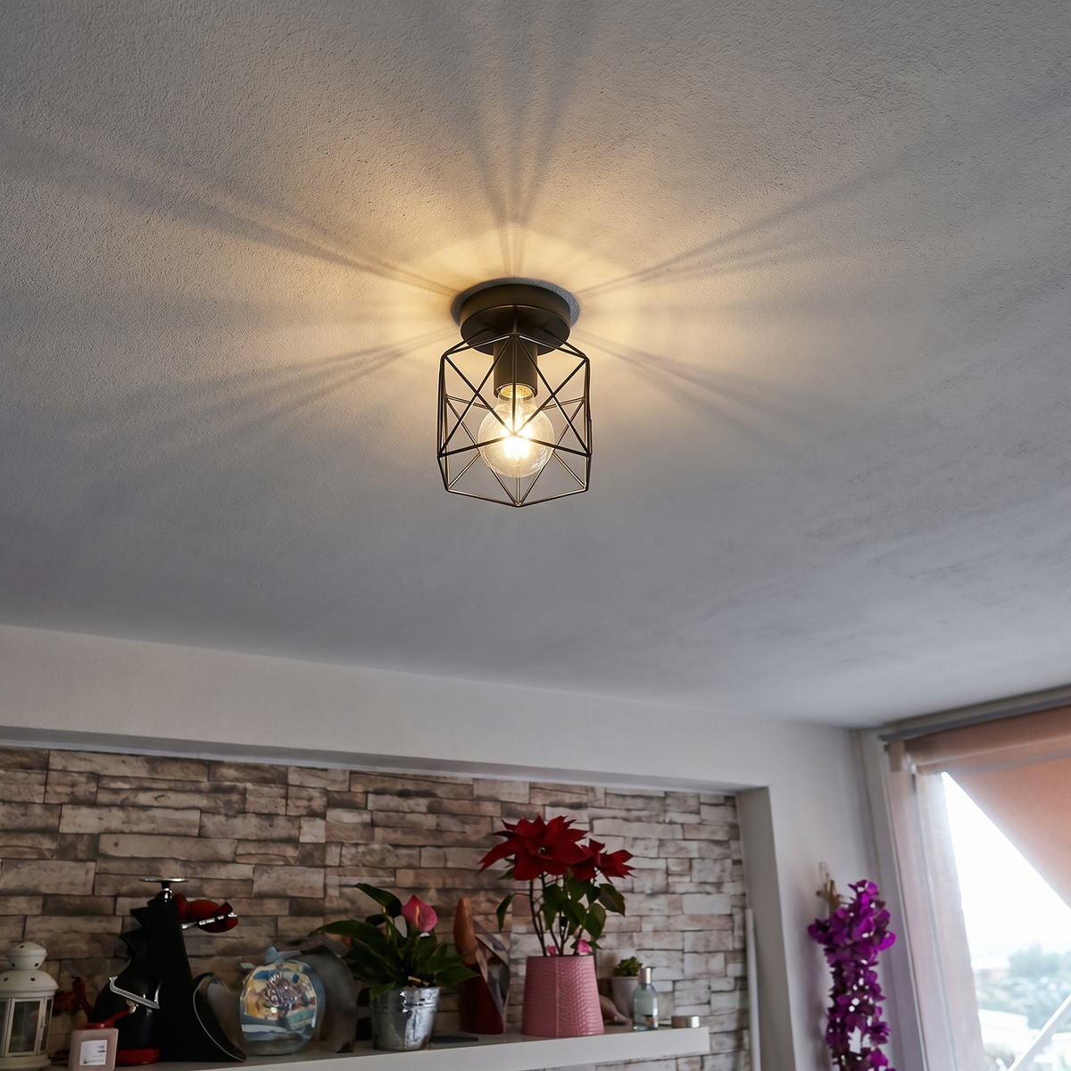 Elegant Round Ceiling Light with Metal Cage for Cozy Spaces