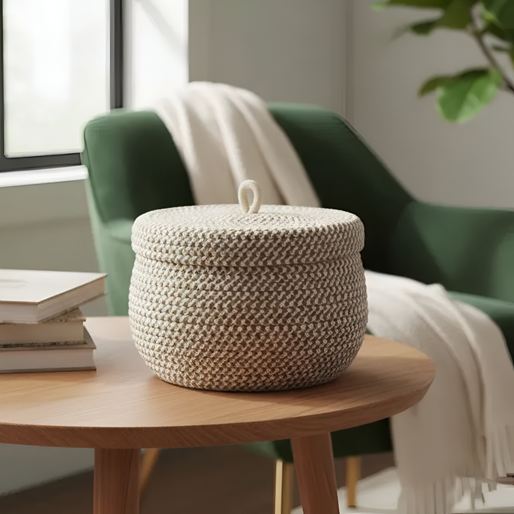 Elegant Round Woven Storage Basket with Lid