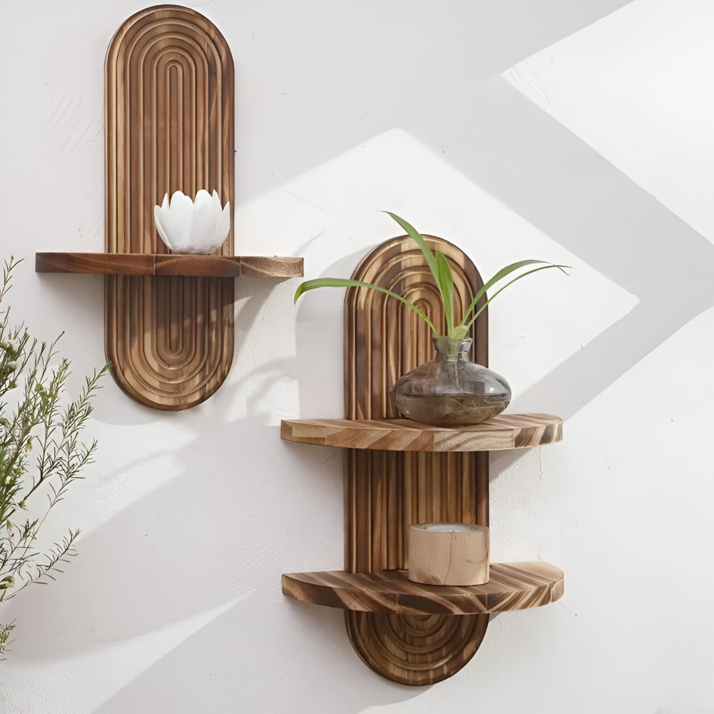 Sleek Oval Wooden Wall Shelf in Carbon Finish – 1 or 2 Tier