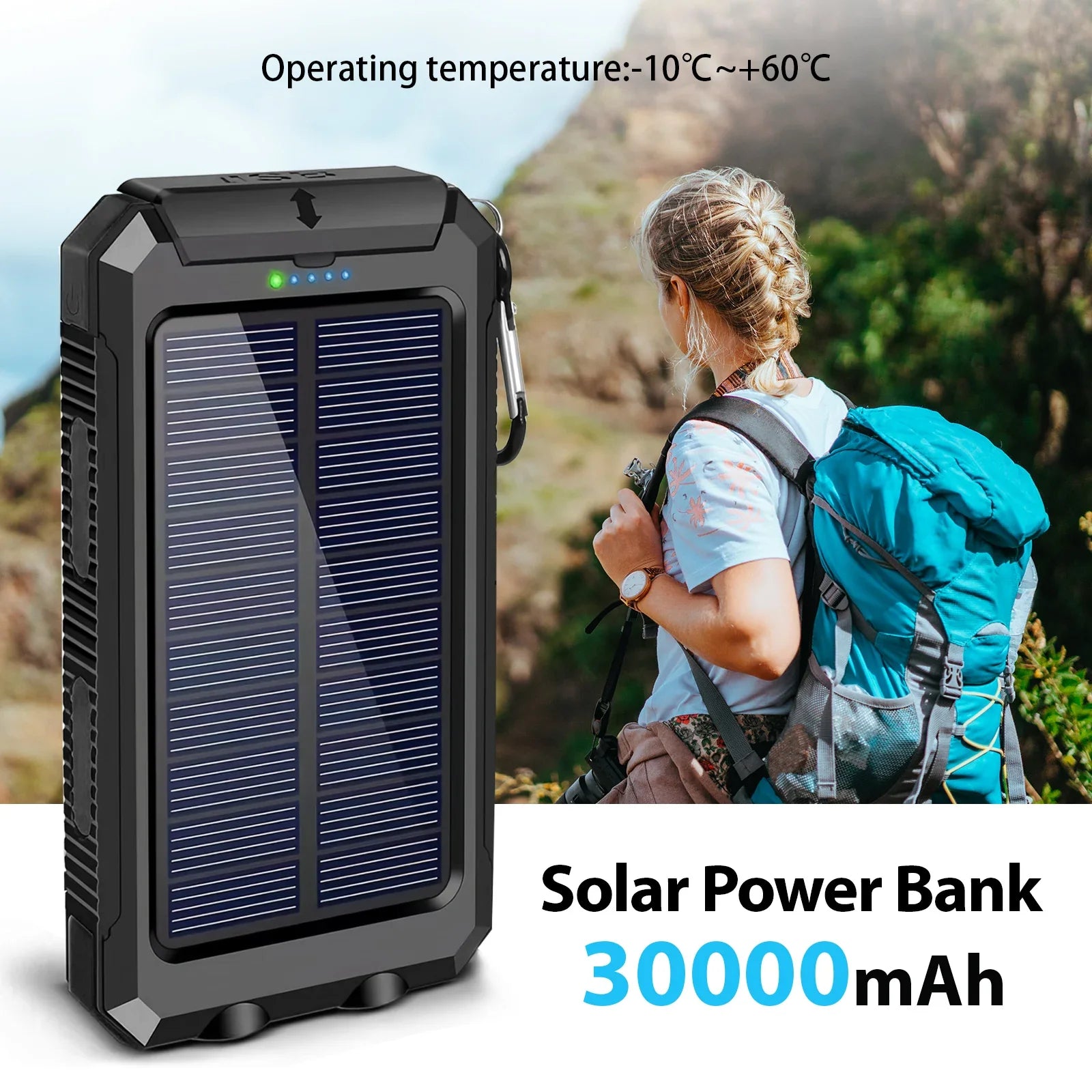 SolarMax 30000mAh Power Bank – Rapid Charging Portable Charger with Dual USB Ports, LED Display & Torchlight for Devices