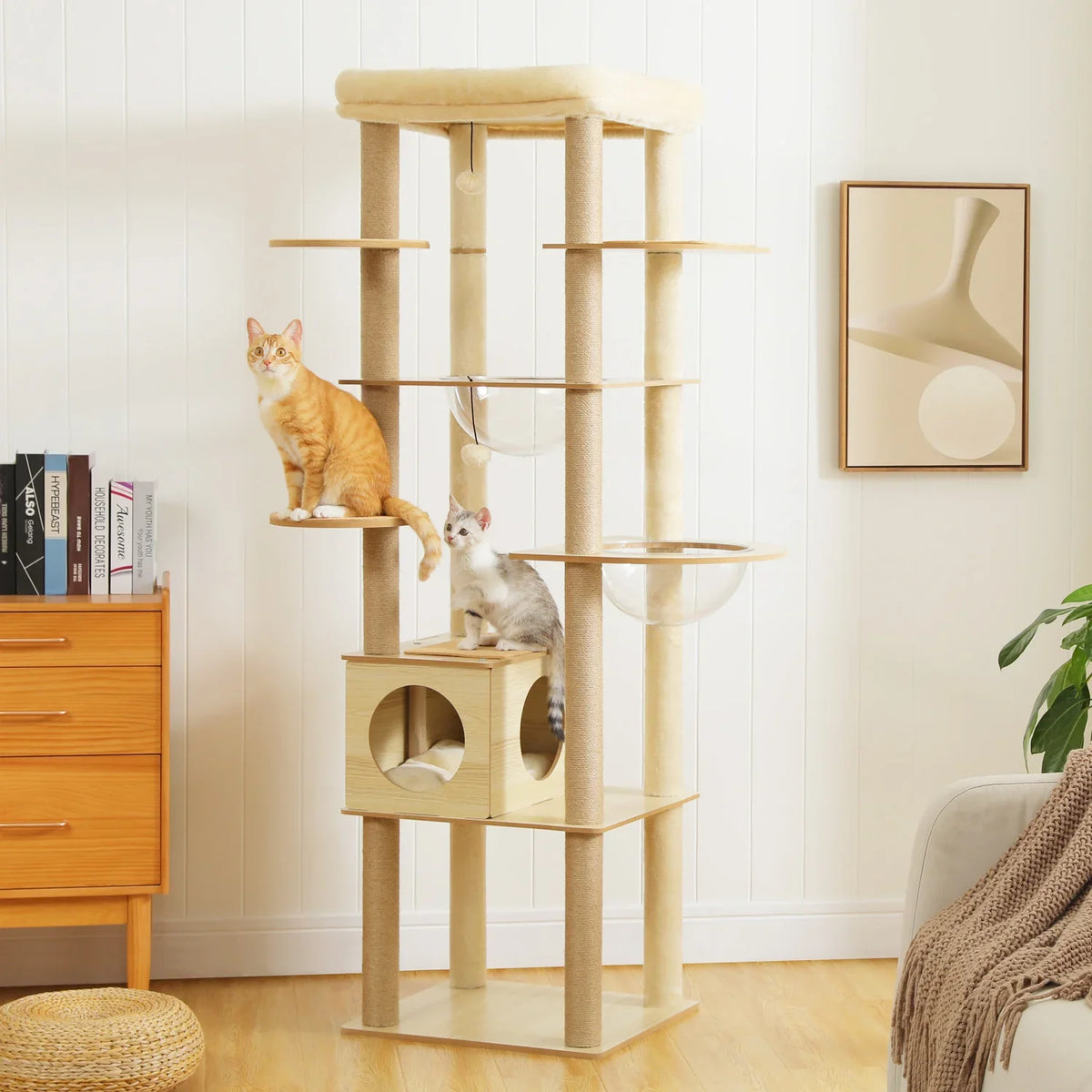 PurrNest 5-Tier Cat Haven | Multi-Level Wooden Cat Retreat with Scratch Posts & Comfortable Lounging Areas