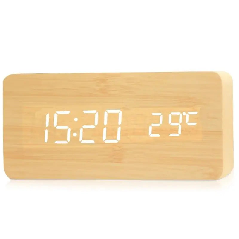 LED Display Wooden Alarm Clock – Digital Timepiece