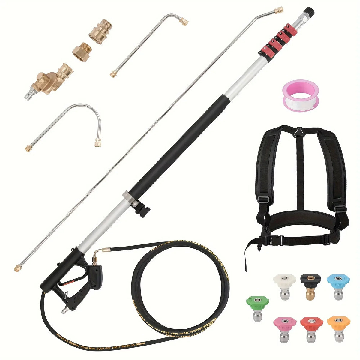 ReachMaster Pro Extension Wand for Pressure Washers – Gutter Cleaning Kit with 3 Curved Attachments & 7 Nozzle Options