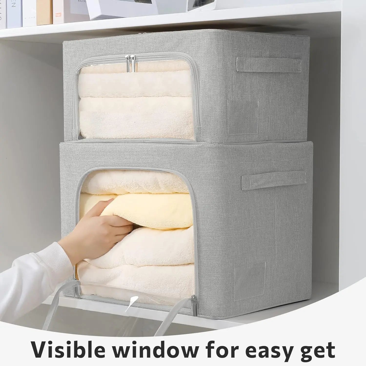 Linen Storage Bins with Clear Window – Stackable Fabric Organizers