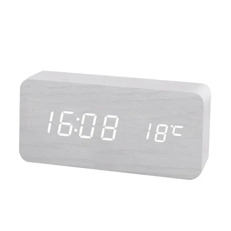 LED Display Wooden Alarm Clock – Digital Timepiece