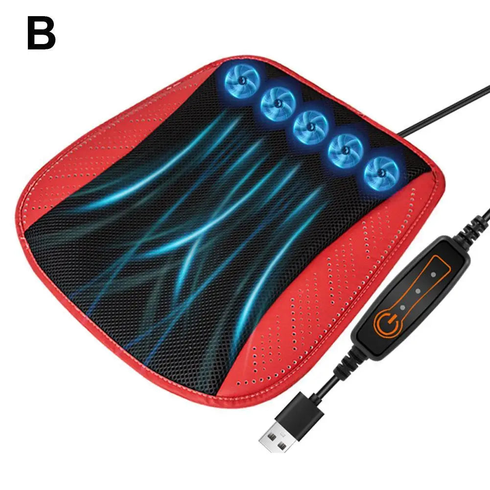 BreezyDrive Car Seat Cooler with 5 Adjustable Fans – USB-Powered Ventilated Cushion for Summer Comfort