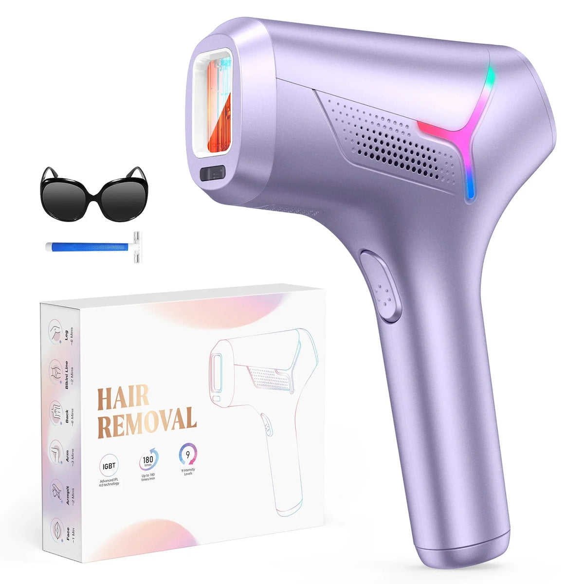 LuminEase IPL Hair Removal System with 990,000 Flashes – At-Home Hair Remover for Face & Body with Trimmer Accessory
