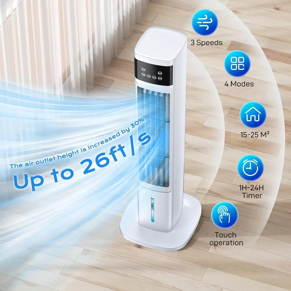 BreezeMate 3-in-1 Portable Evaporative Cooler – Whisper-Quiet Fan with 24-Hour Timer, 220V AC for Home & Office