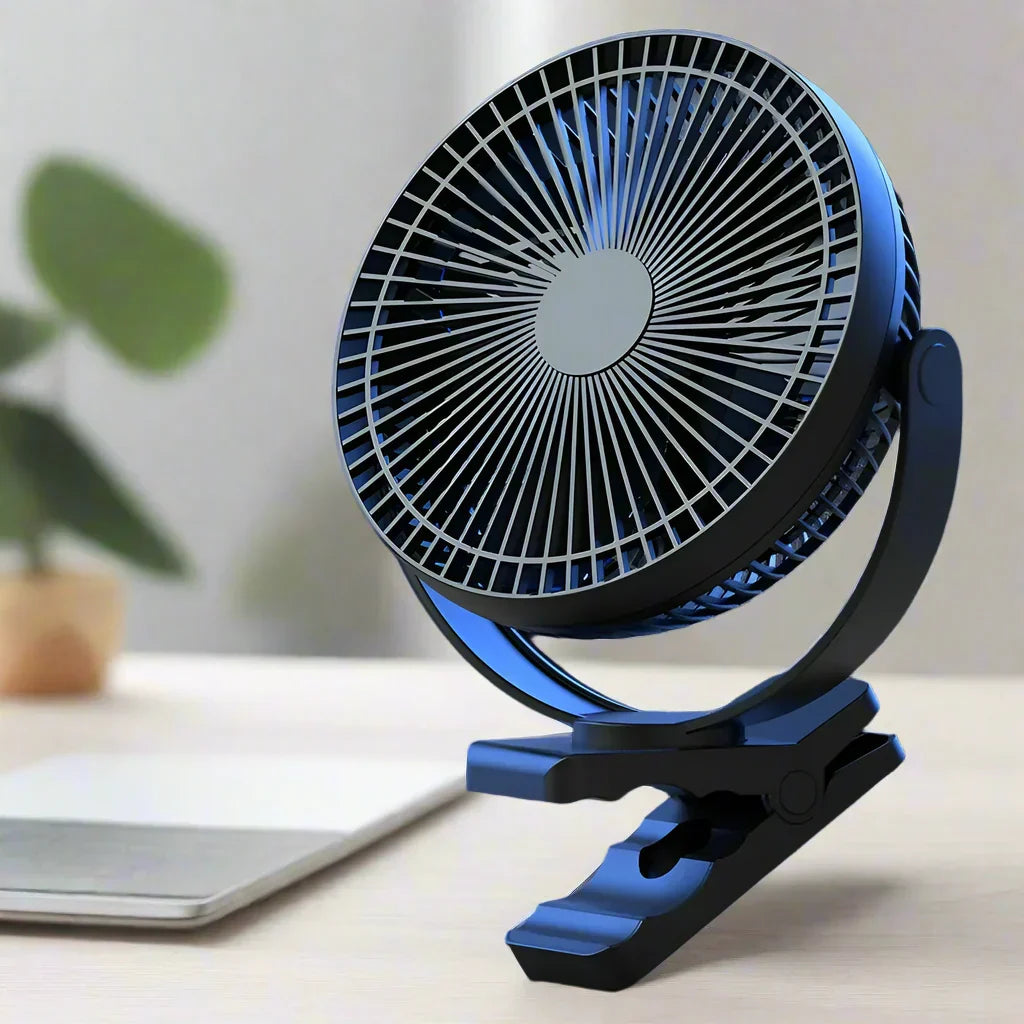 Clip-On USB Rechargeable Fan with 10000mAh Battery – Portable Design