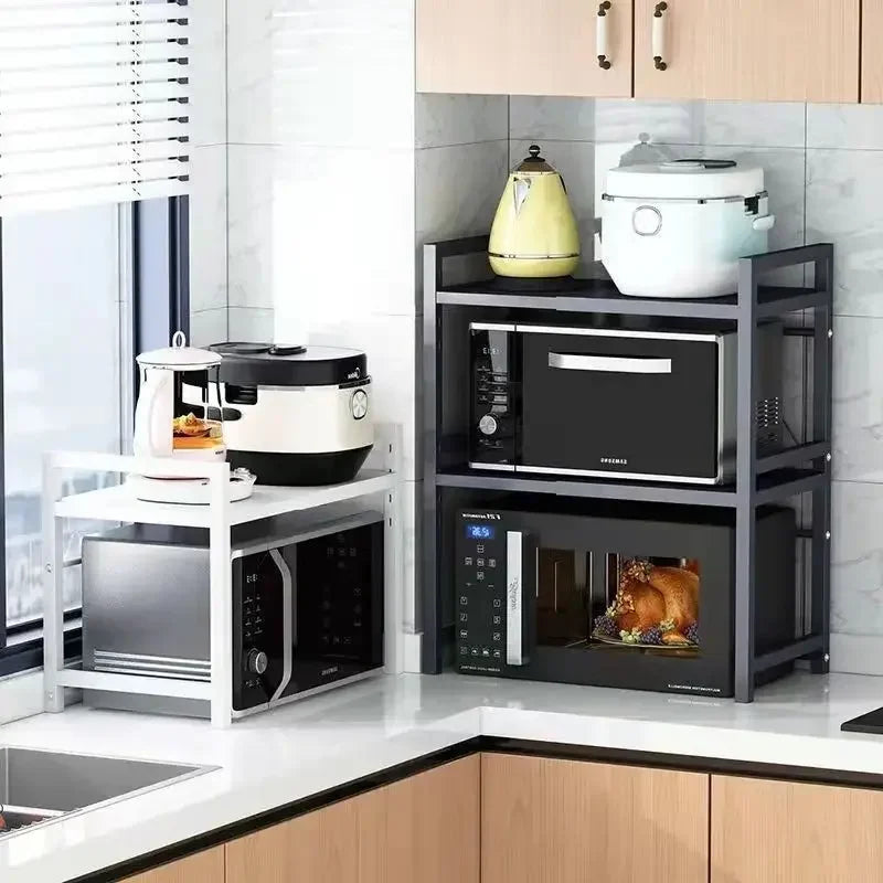 Retractable Double-Layer Kitchen Shelf in Carbon Steel