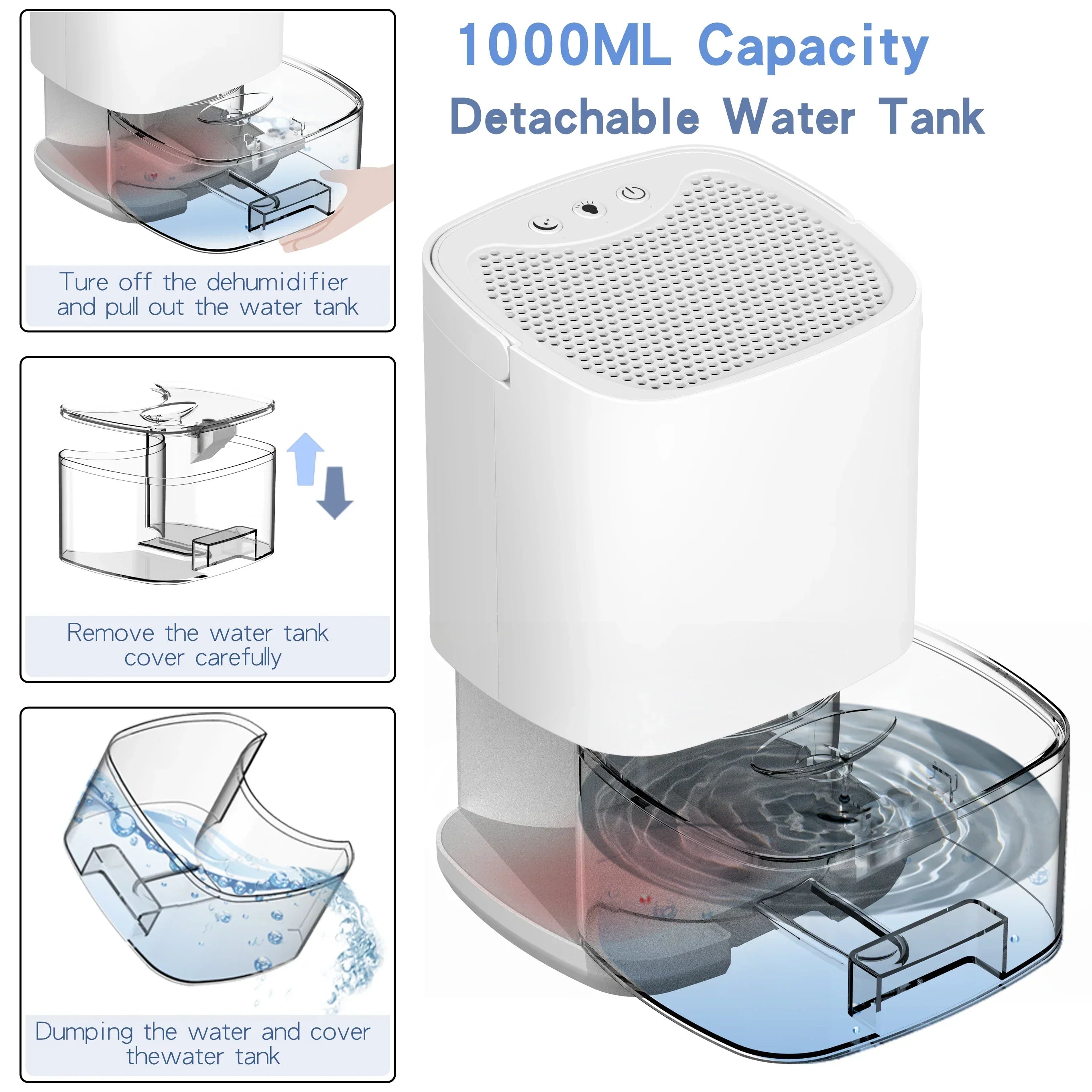 Portable 1000ml 2-in-1 Dehumidifier with Air Filter and Night Light