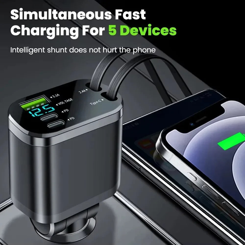 Versatile 5-in-1 Vehicle Charger with USB-C Fast Charge