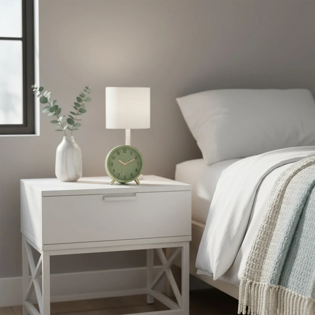 Elegant Silent Sweep Desk Clock with Metal and Glass Finish